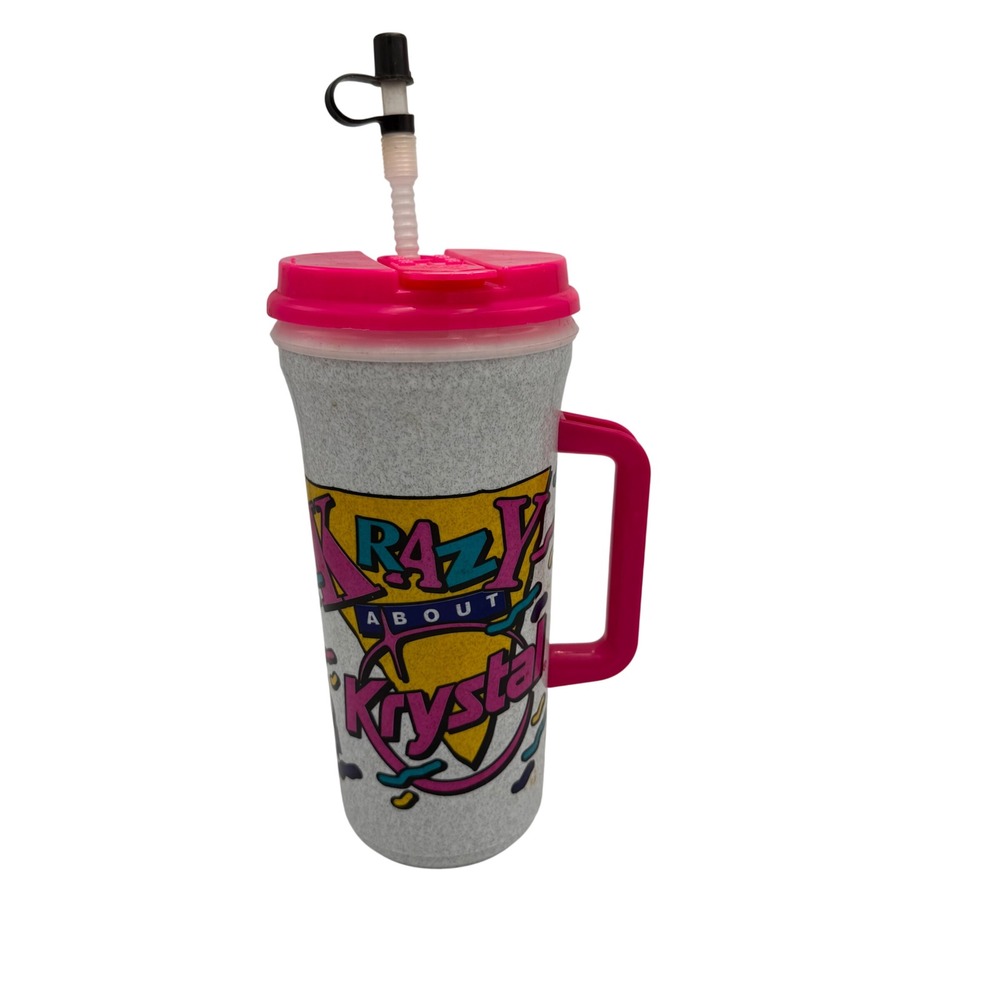 Vintage 1994 Krystal Burger Coca-Cola Insulated Travel Mug Whirley Pink Lid 90s